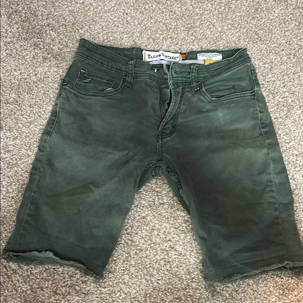 Tailor Vintage Green Jean Shorts with Distressed Look